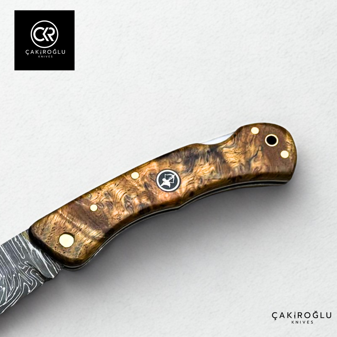 Handcrafted Custom Folding Knife - Damascus Steel & Stabilized Wood Handle