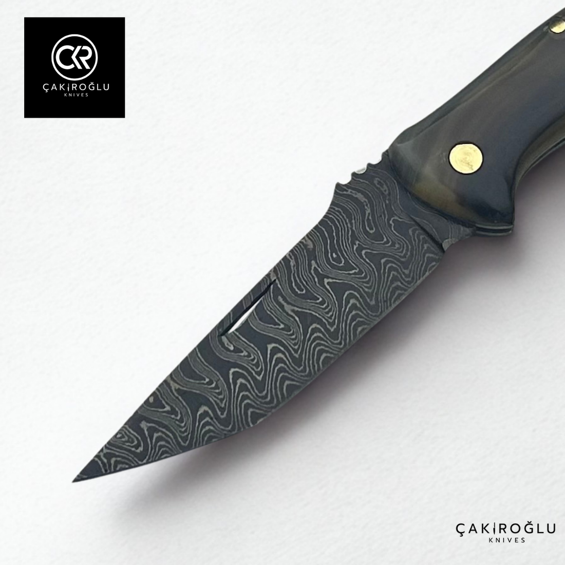 Handcrafted Custom Classic Style Tanto Model Folding Knife - Damascus Steel & Ram Horn Handle