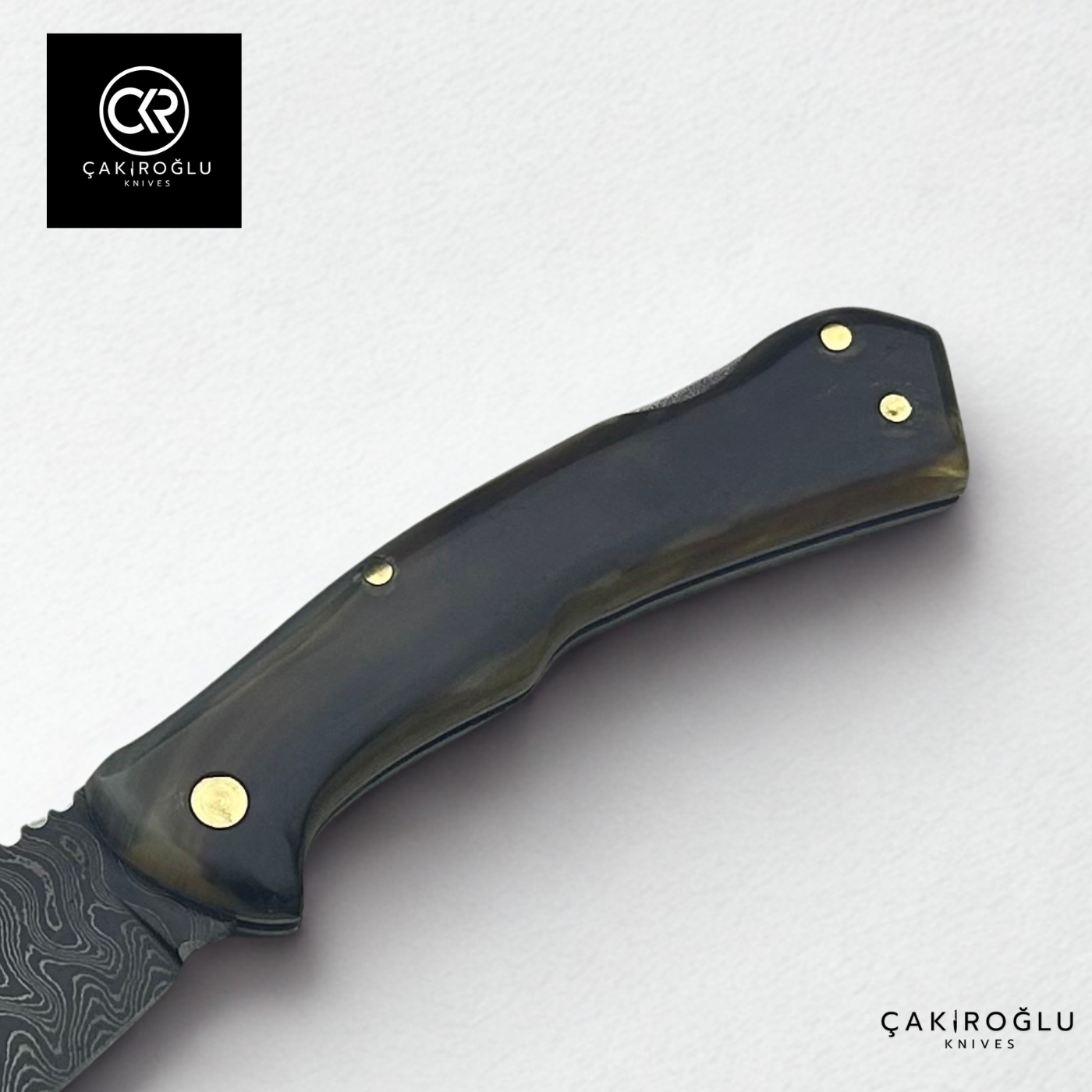 Handcrafted Custom Classic Style Tanto Model Folding Knife - Damascus Steel & Ram Horn Handle