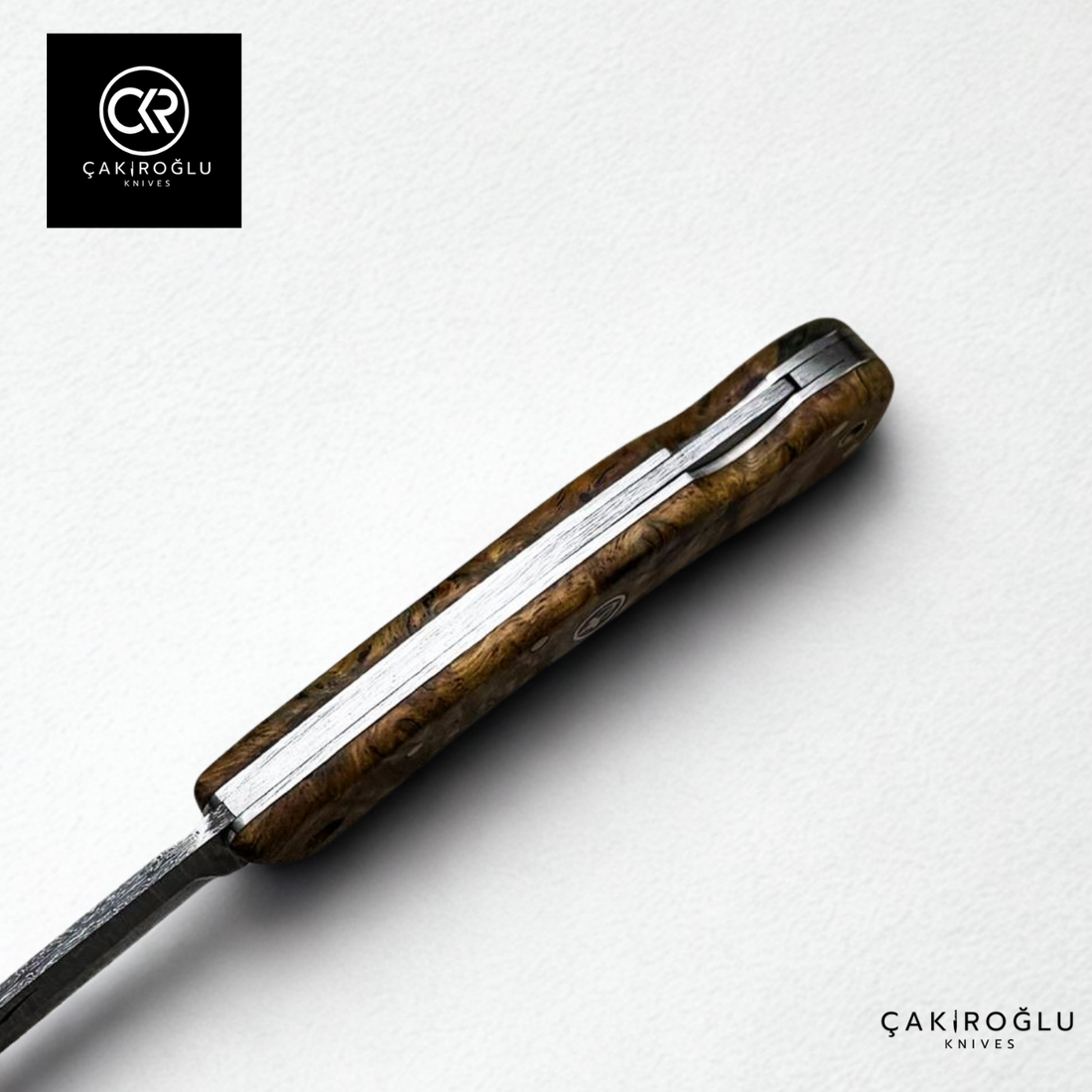 Handcrafted Custom Folding Knife - Damascus Steel & Stabilized Wood Handle