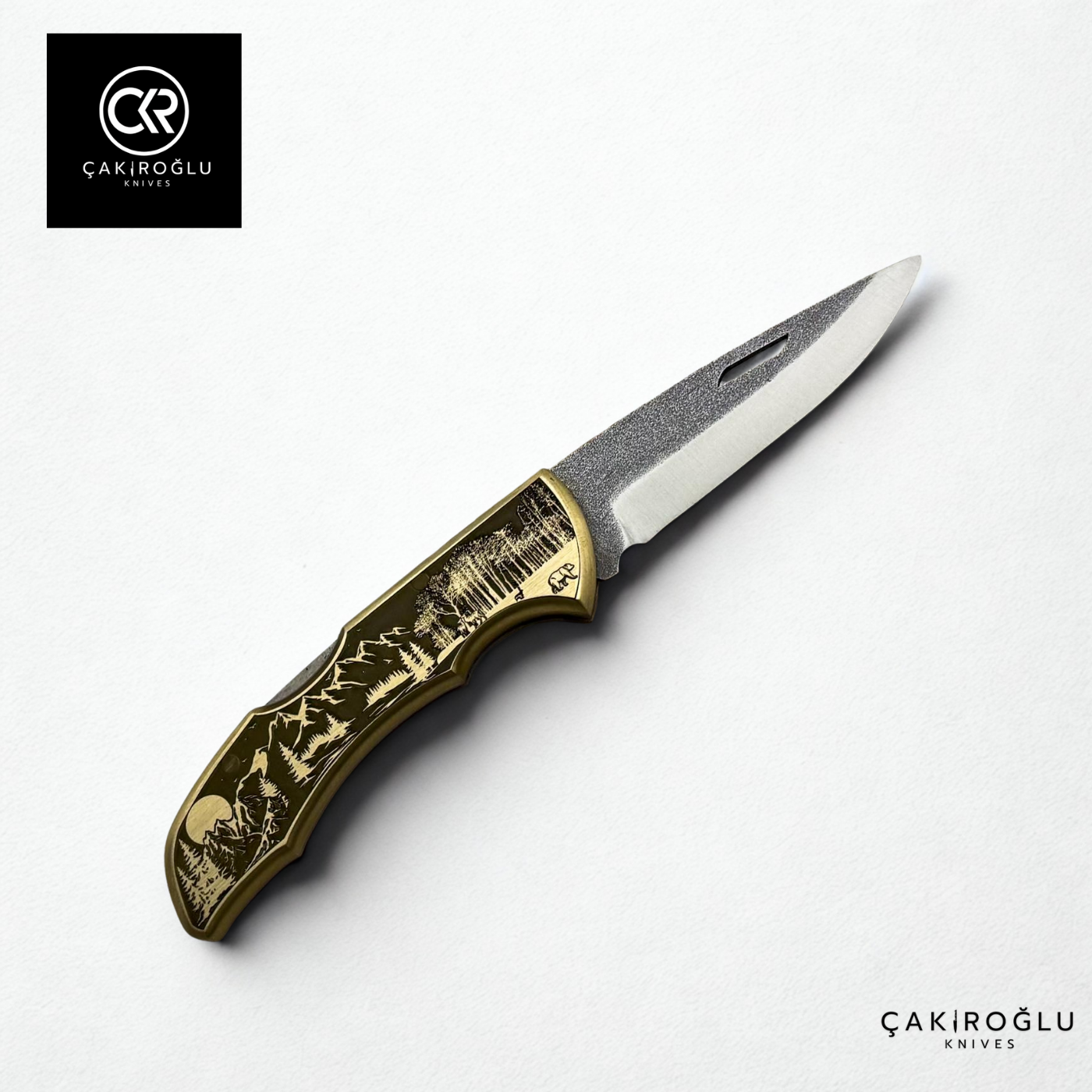 Showy Limited Edition Medium Size Handcrafted Custom-made Folding Collectible Knife - N690 Böhler Steel & Engraved Brass Handle