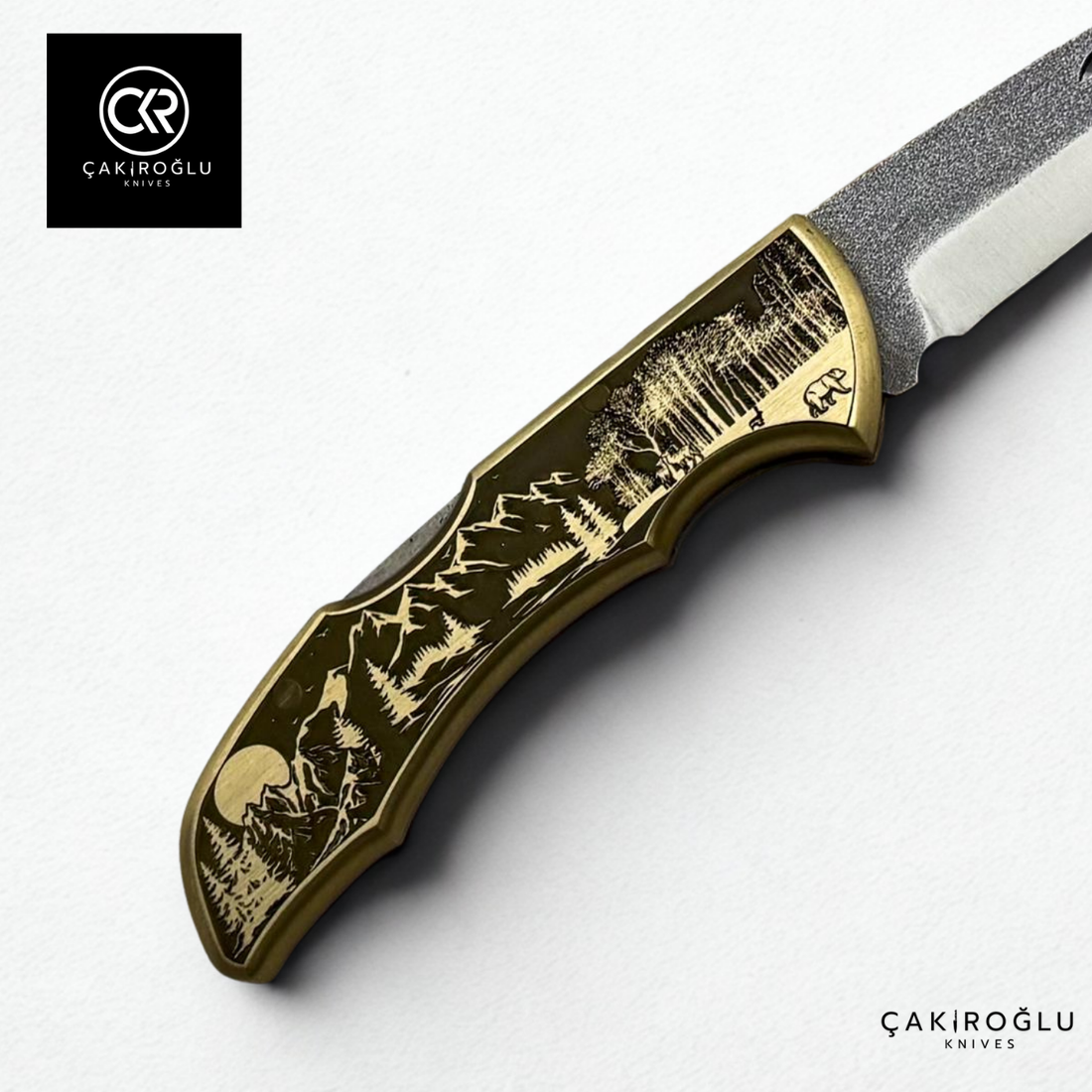 Showy Limited Edition Medium Size Handcrafted Custom-made Folding Collectible Knife - N690 Böhler Steel & Engraved Brass Handle