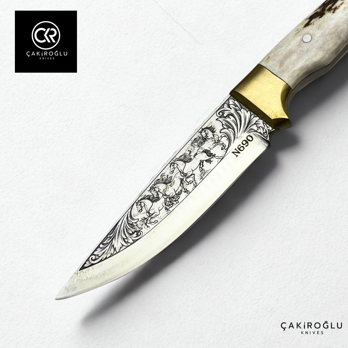 Handcrafted Custom Engraved Hunting Knife & Special Deer Antler Magnesium Bar