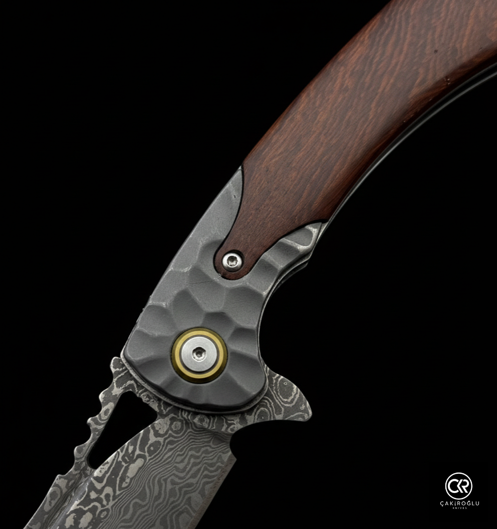 Damascus Steel Folding Knife with Cocobolo Handle