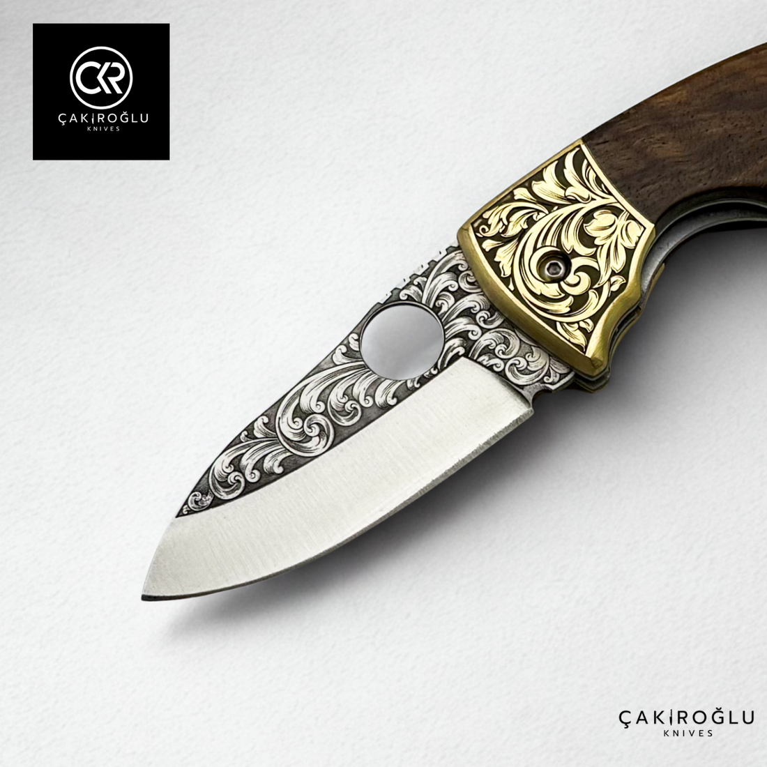 Naim 107 Plus - Custom Handcrafted Folding Knife - Engraved N690 Böhler Steel & Engraved Brass Apron