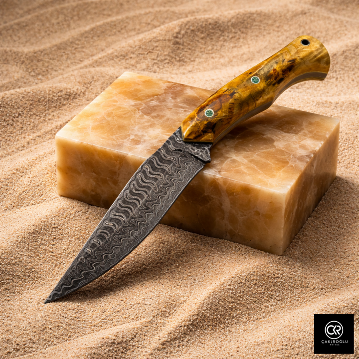 Çakıroğlu Handmade Custom-made Damascus Steel & Stabilized Maple Wood Handle Hunting Knife