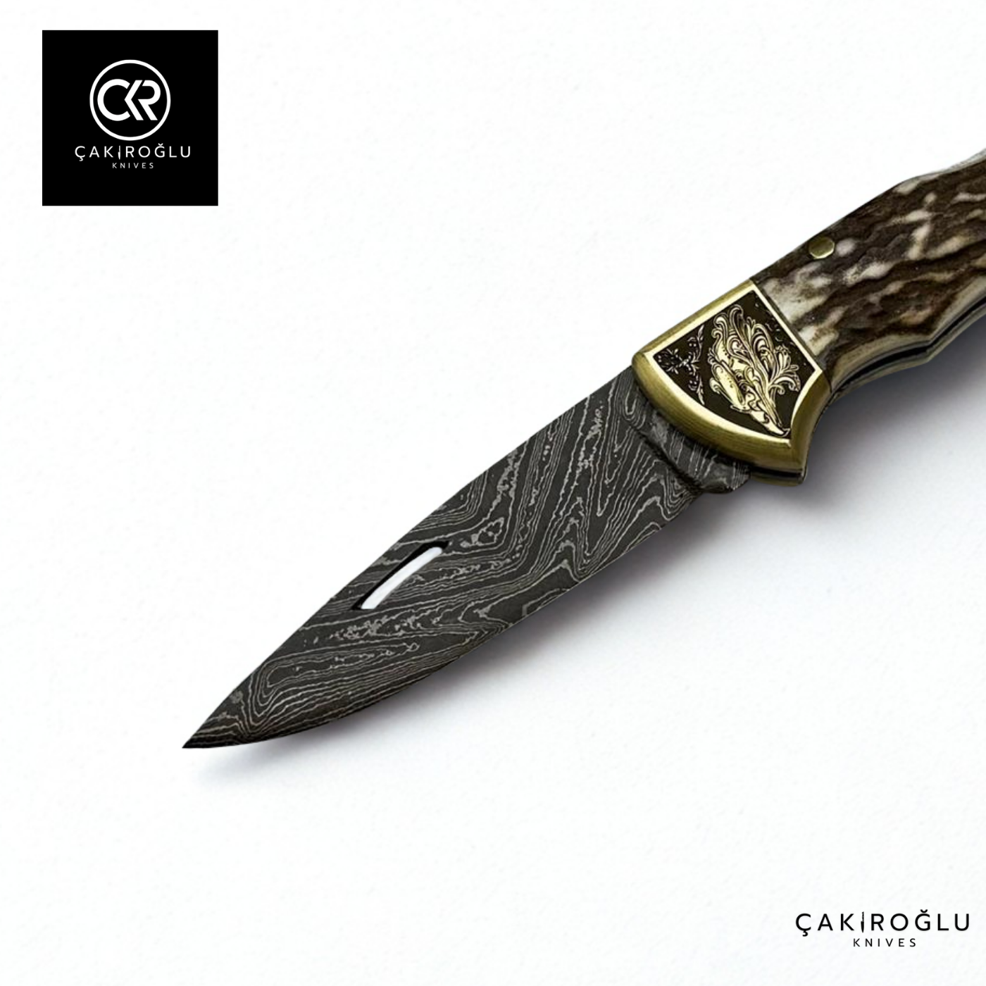 Showy Elite Small Size Handcrafted Custom-made Folding Knife - Damascus Steel & Engraved Apron