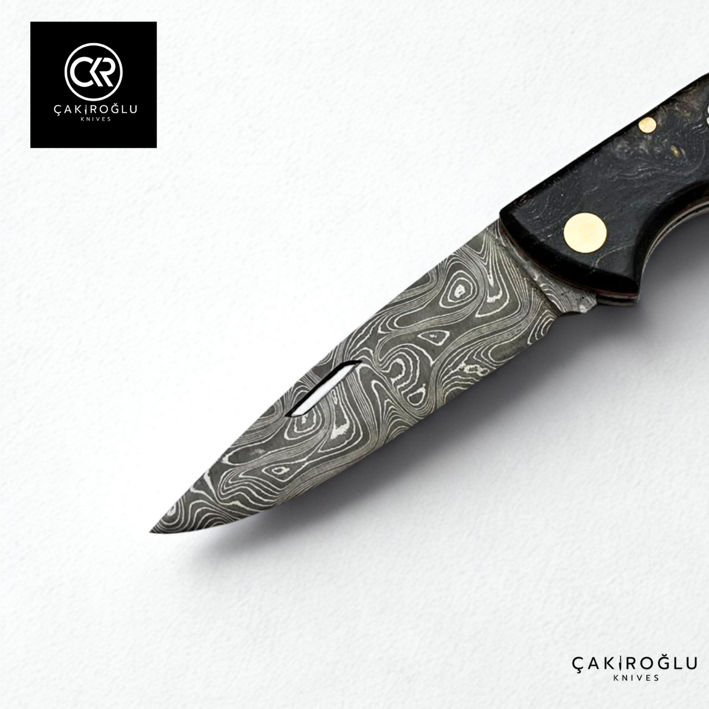 Showy Series Handcrafted Folding Knife - Damascus Steel & Stabilized Wood Handle