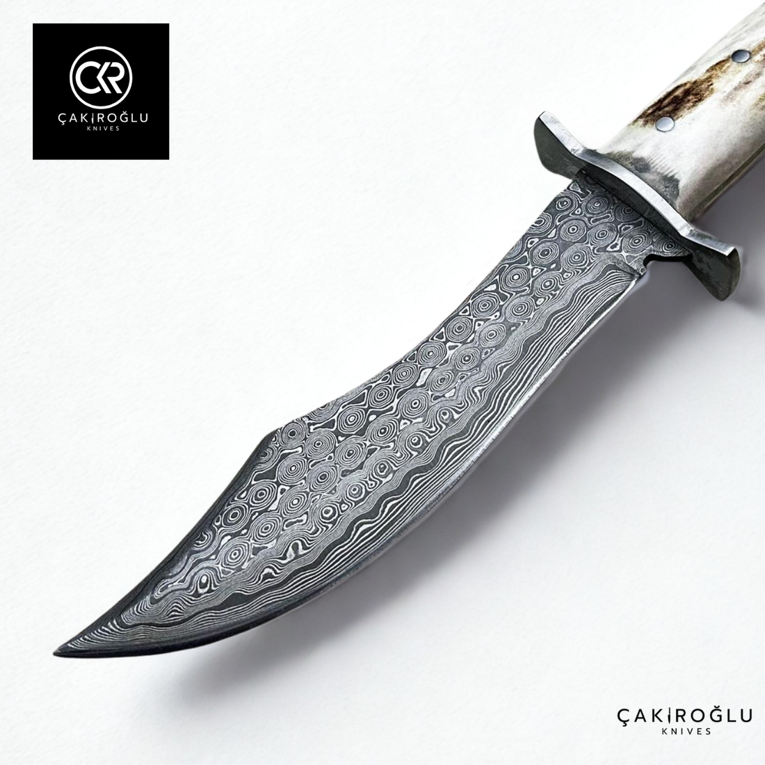 Çakıroğlu Handcrafted Custom-made Damascus Bowie - Root Stag Horn & Damascus Steel