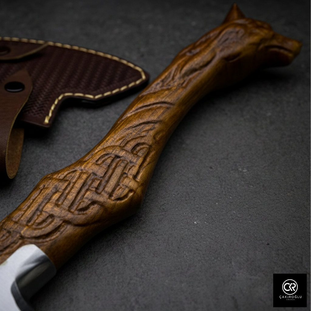 Specially Handworked Wolf Head Design Handmade Camping Axe