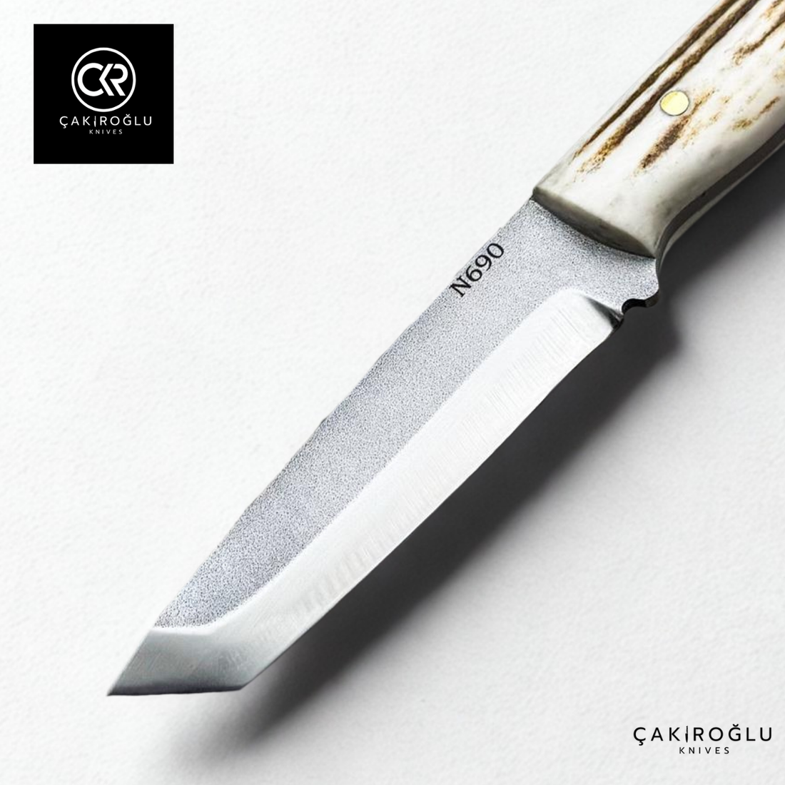 Handcrafted Custom Tanto Model Hunting Knife - N690 Böhler Steel & Deer Antler Handle