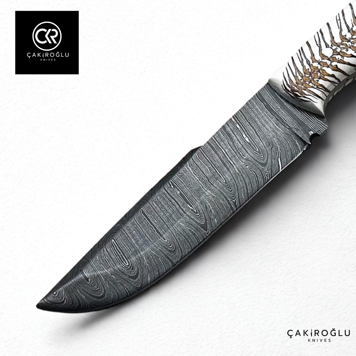 Handcrafted Custom-made Damascus Steel & Pine Cone Epoxy Handle Hunting Knife