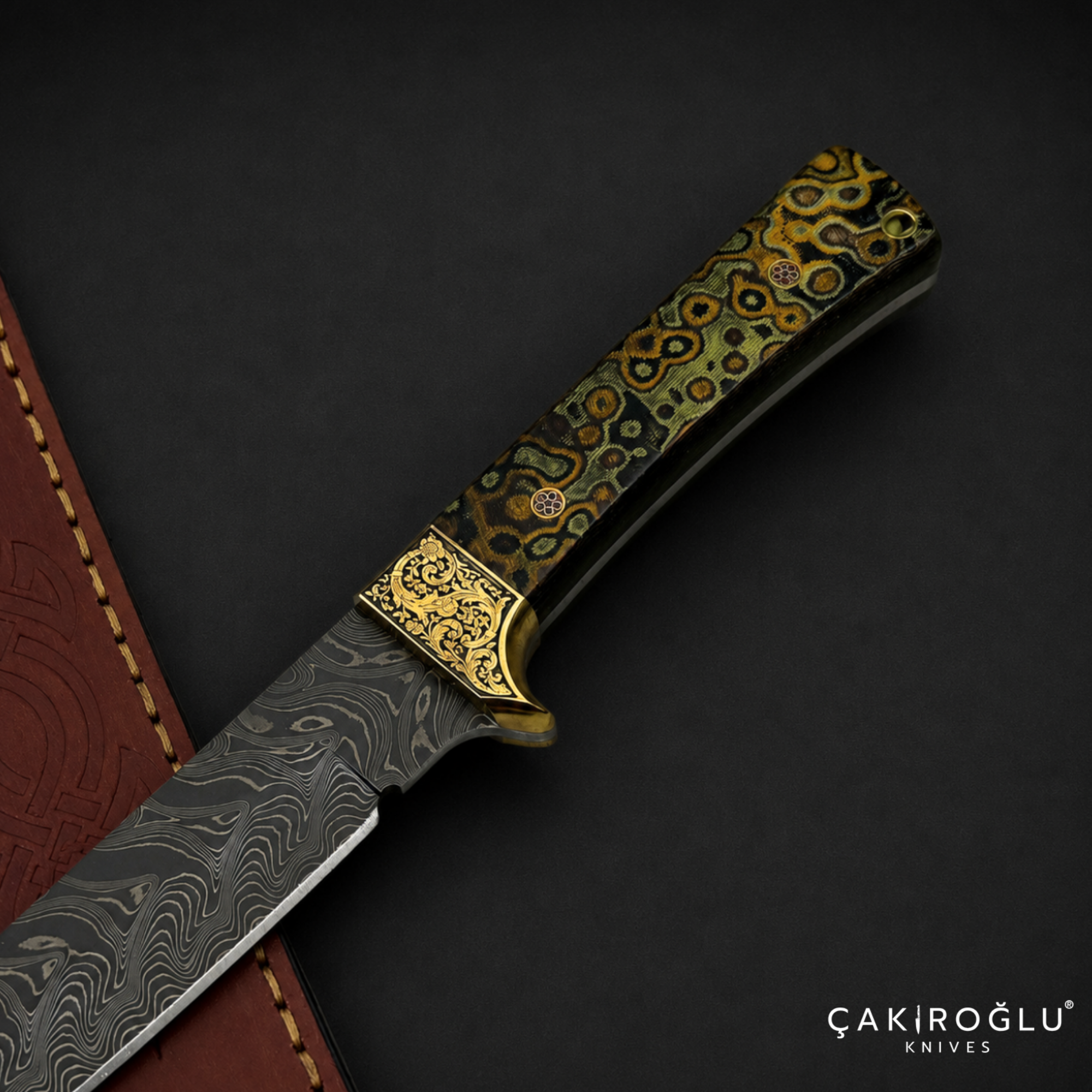 Handmade Custom Damascus Tanto Hunting Knife: Micarta Handle, Leather Sheath