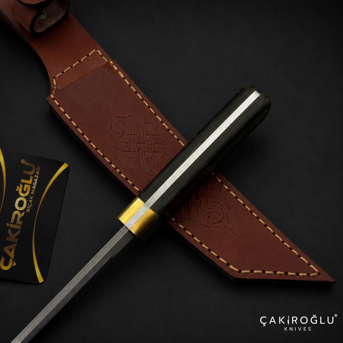 Handmade Custom Damascus Tanto Hunting Knife: Micarta Handle, Leather Sheath