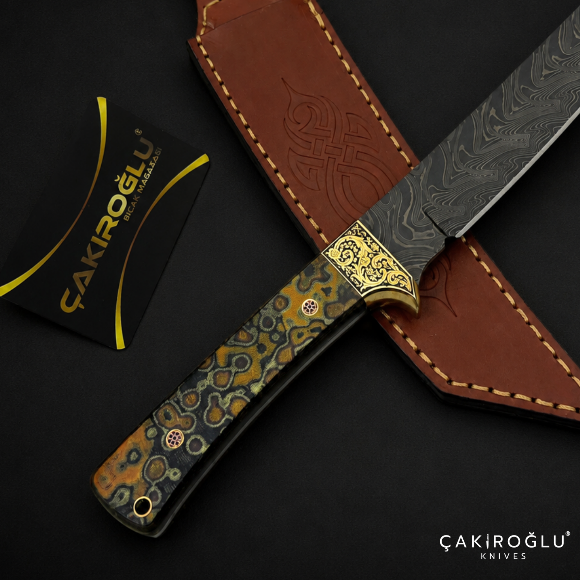 Handmade Custom Damascus Tanto Hunting Knife: Micarta Handle, Leather Sheath