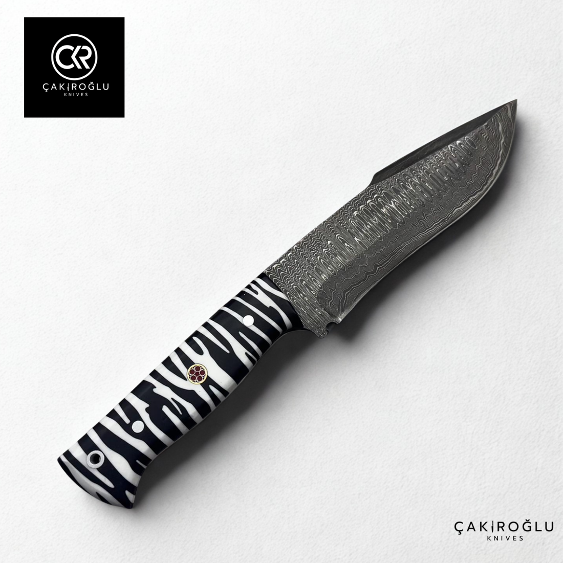 Handcrafted Custom-made Damascus Steel & Epoxy Handle Hunting Knife