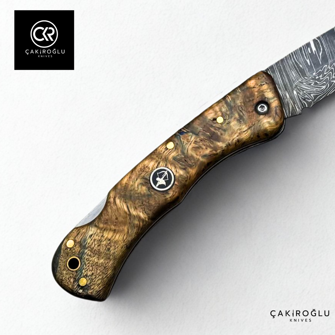 Handcrafted Custom Folding Knife - Damascus Steel & Stabilized Wood Handle