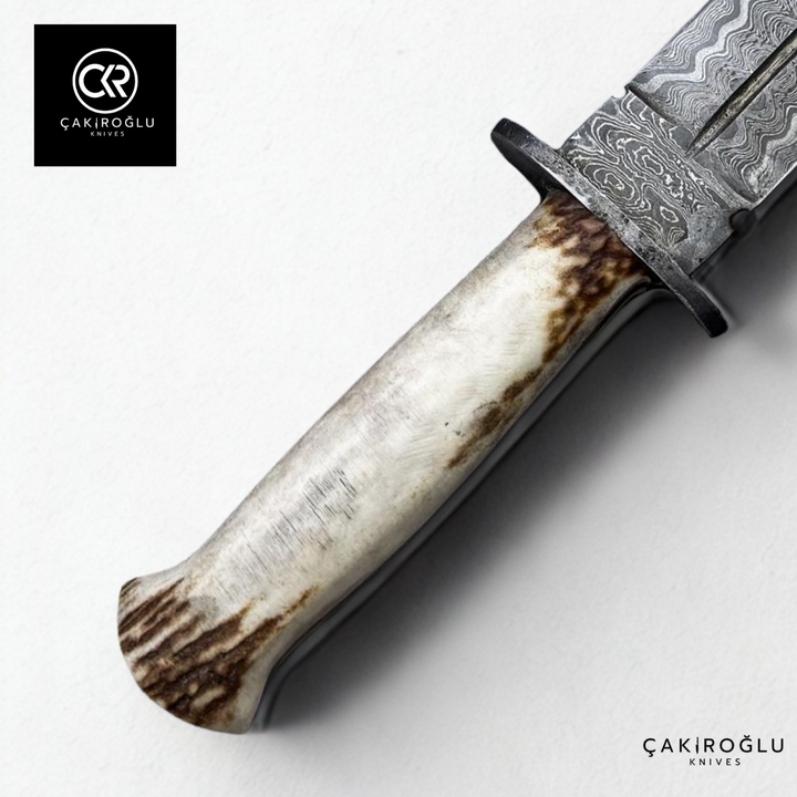 Çakıroğlu Damascus Dagger – Handcrafted Collector’s Knife with Stag Antler Handle