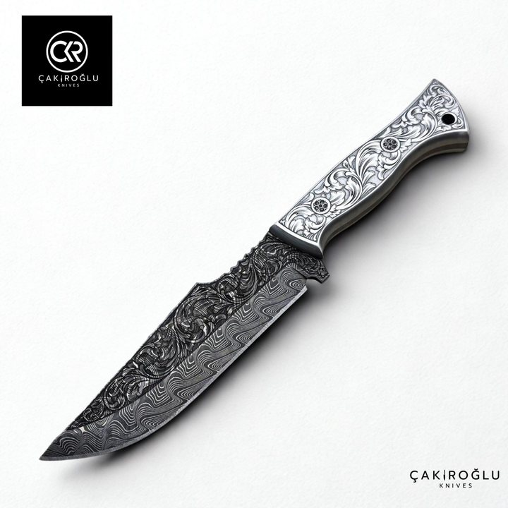 Limited Edition 2025 – Handcrafted Collectible Engraved Damascus Hunting Knife