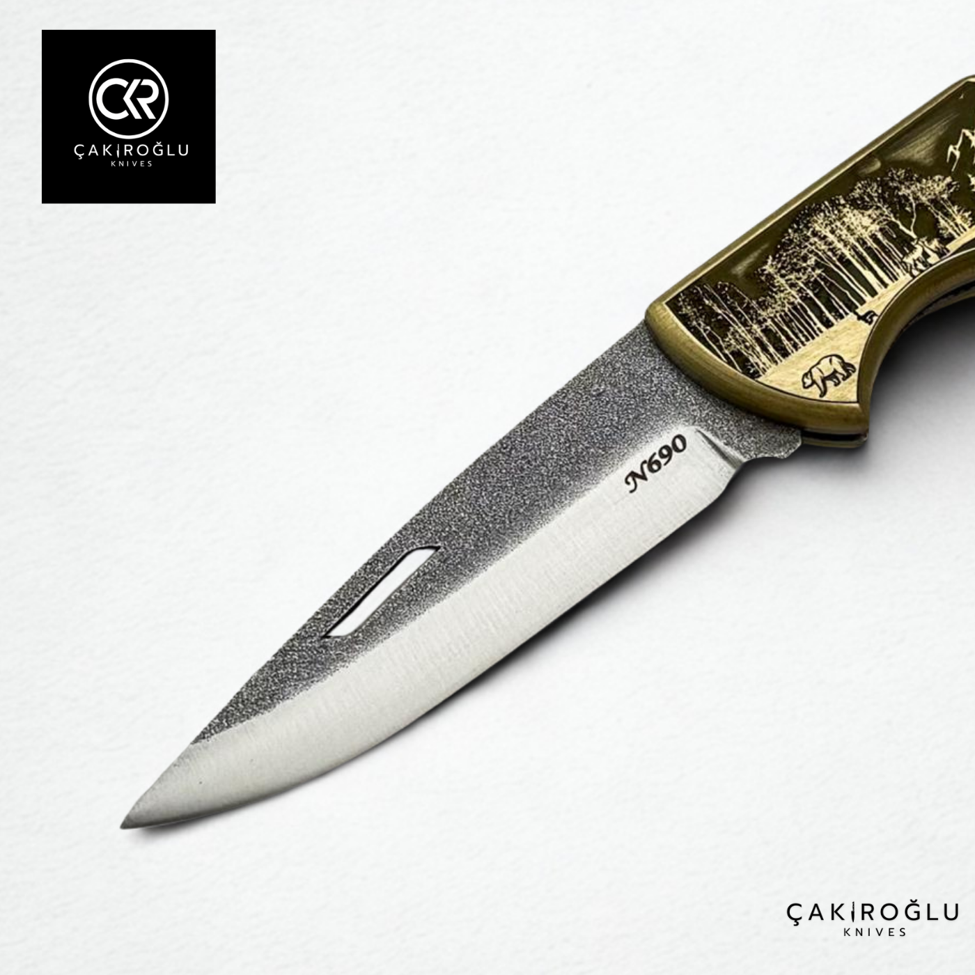 Showy Limited Edition Large Size Handcrafted Custom-made Folding Collectible Knife - N690 Böhler Steel & Engraved Brass Handle