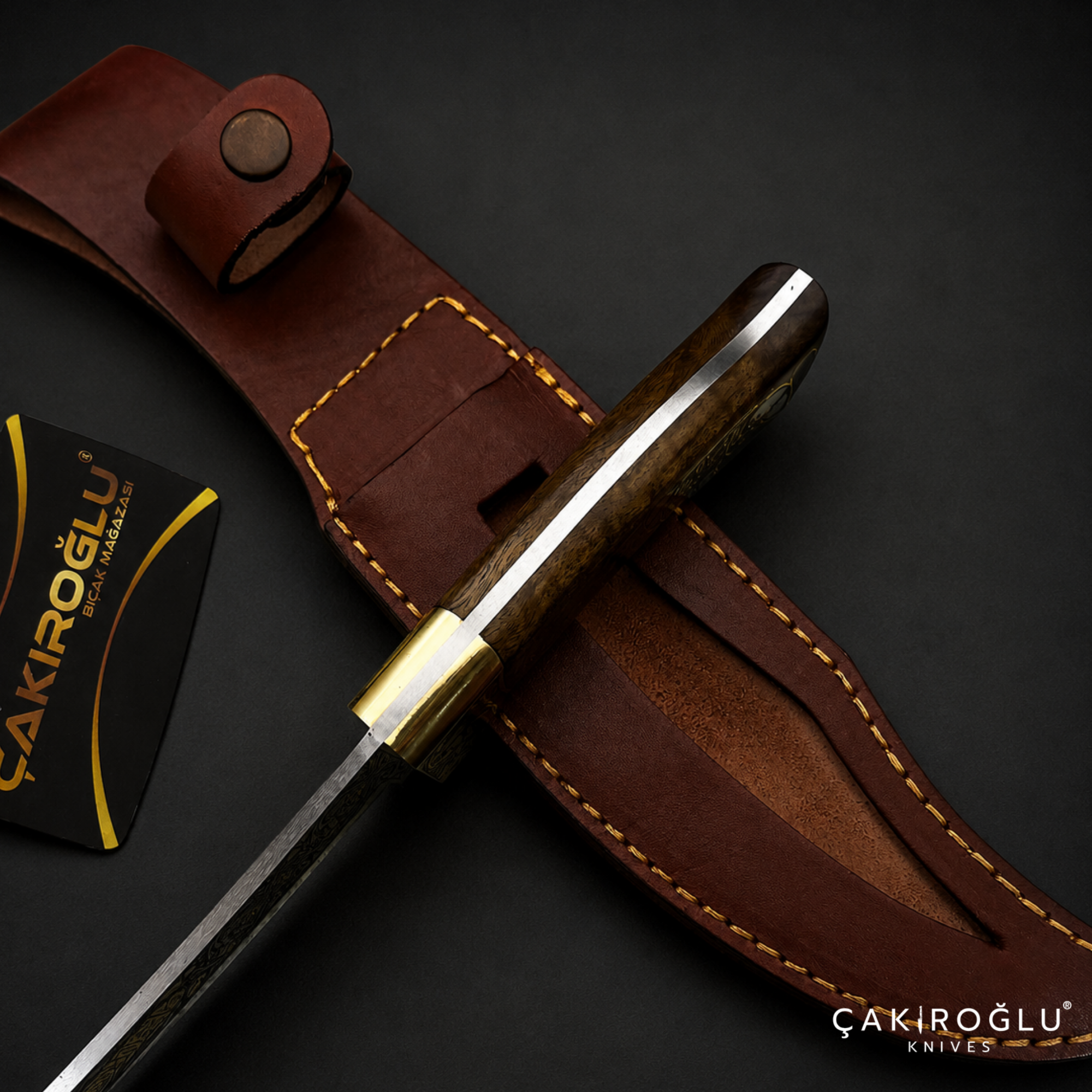 Handmade N690 Bowie Knife, 24K Gold Inlay, Walnut Handle, Custom Hunting Knife, Collectible Gift