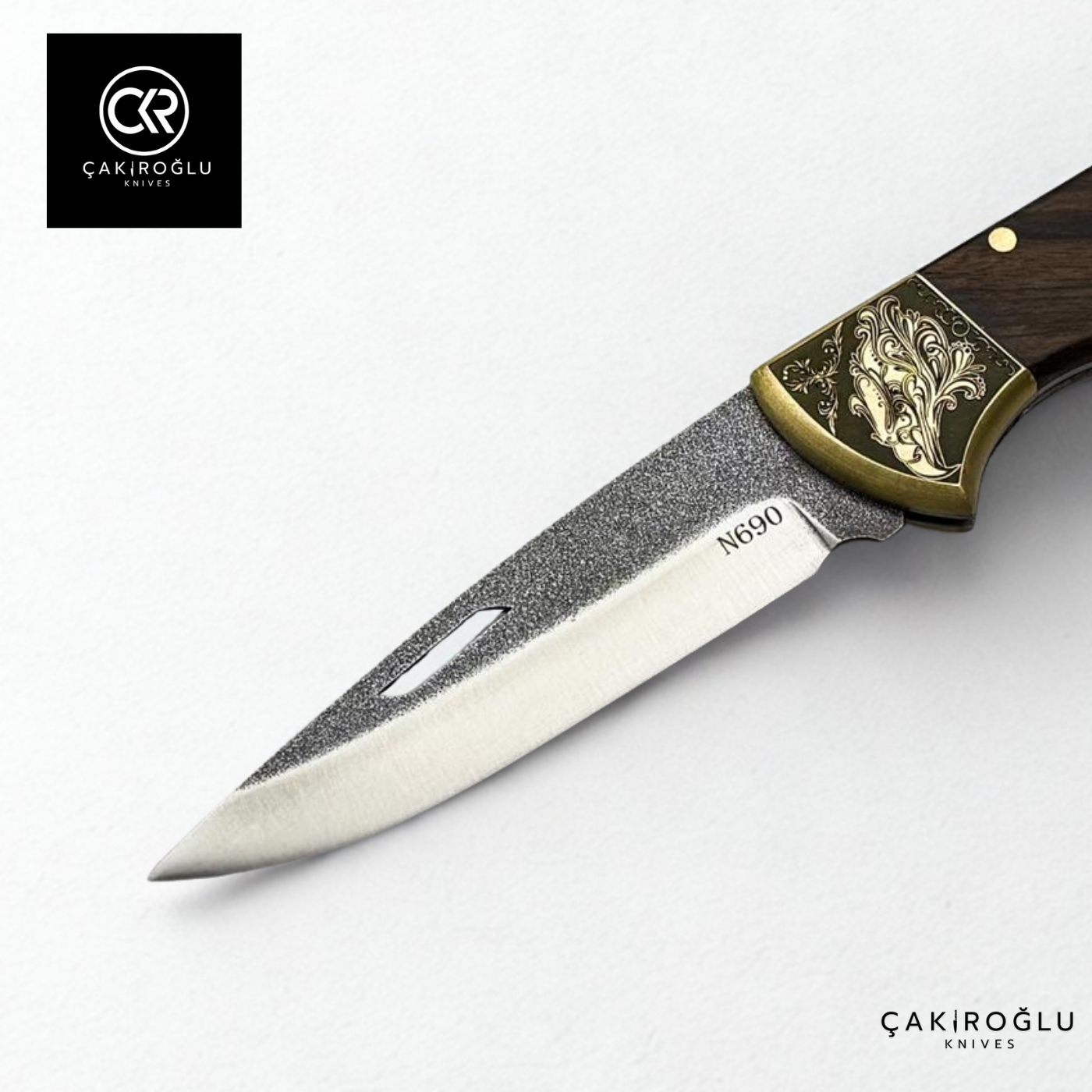 Showy Elite Large Size Handcrafted Custom Folding Knife - N690 Böhler Steel & Engraved Brass Apron