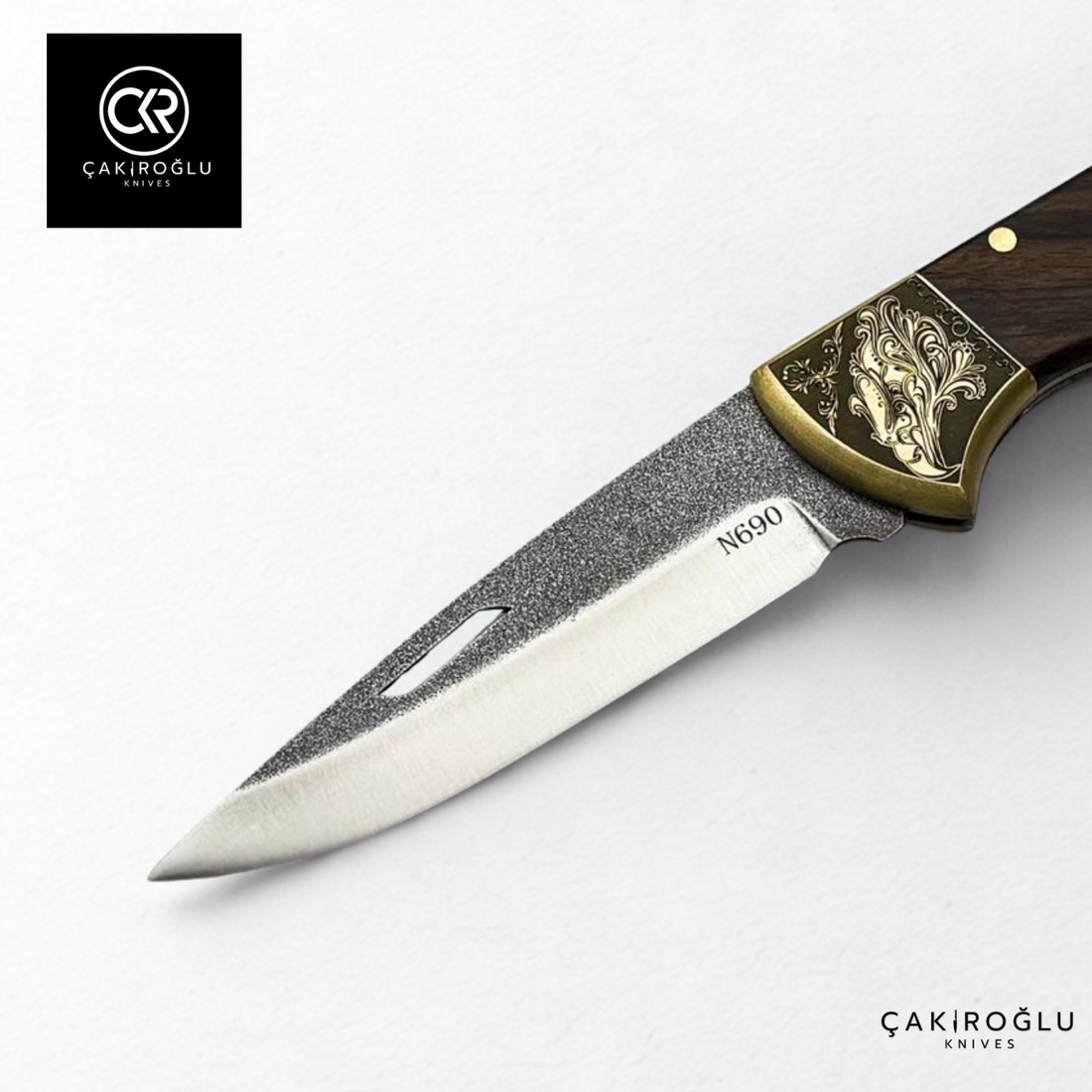 Showy Elite Large Size Handcrafted Custom Folding Knife - N690 Böhler Steel & Engraved Brass Apron