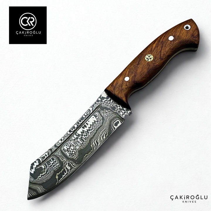 Handcrafted Custom-made Damascus Steel & Rosewood Handle Hunting Knife