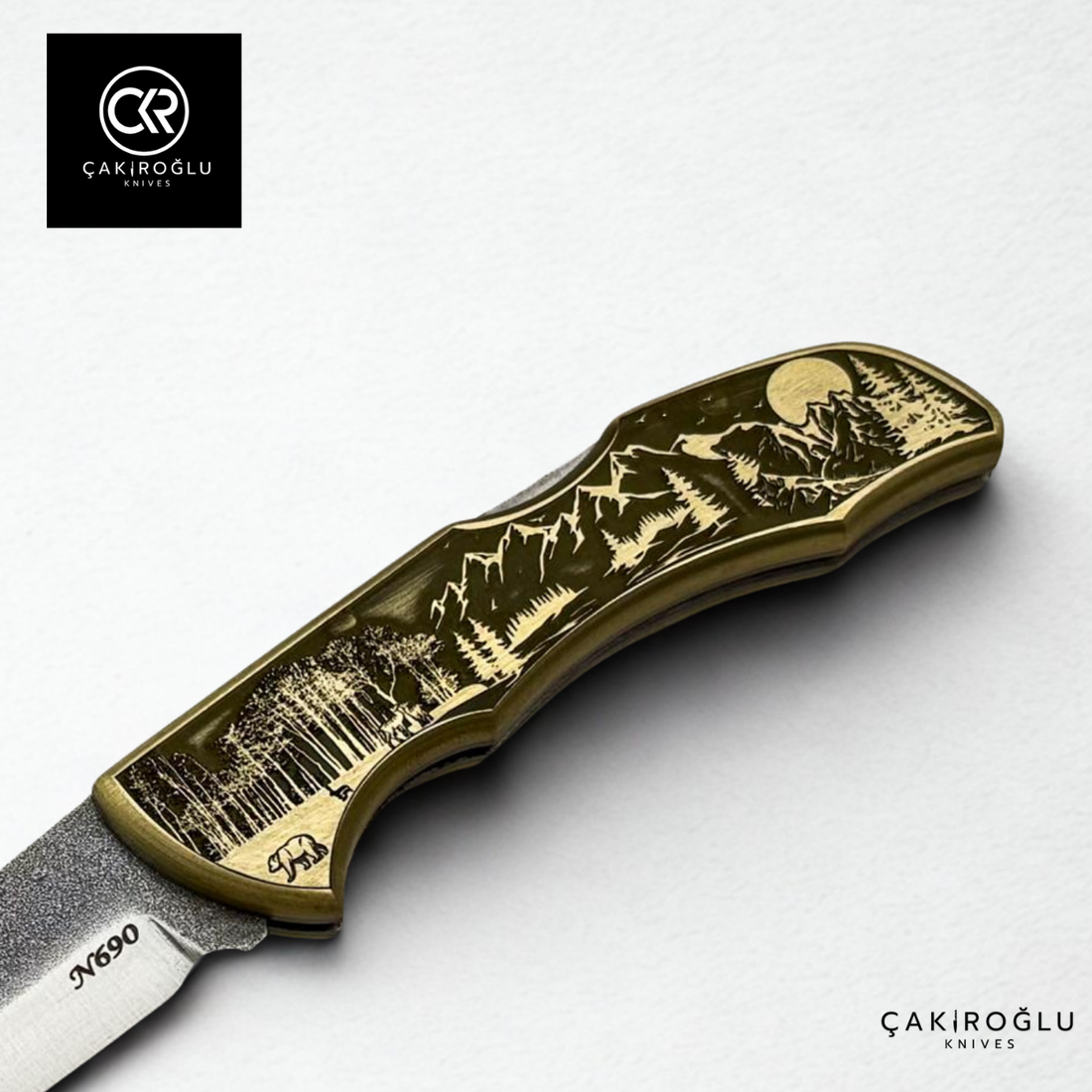 Showy Limited Edition Large Size Handcrafted Custom-made Folding Collectible Knife - N690 Böhler Steel & Engraved Brass Handle