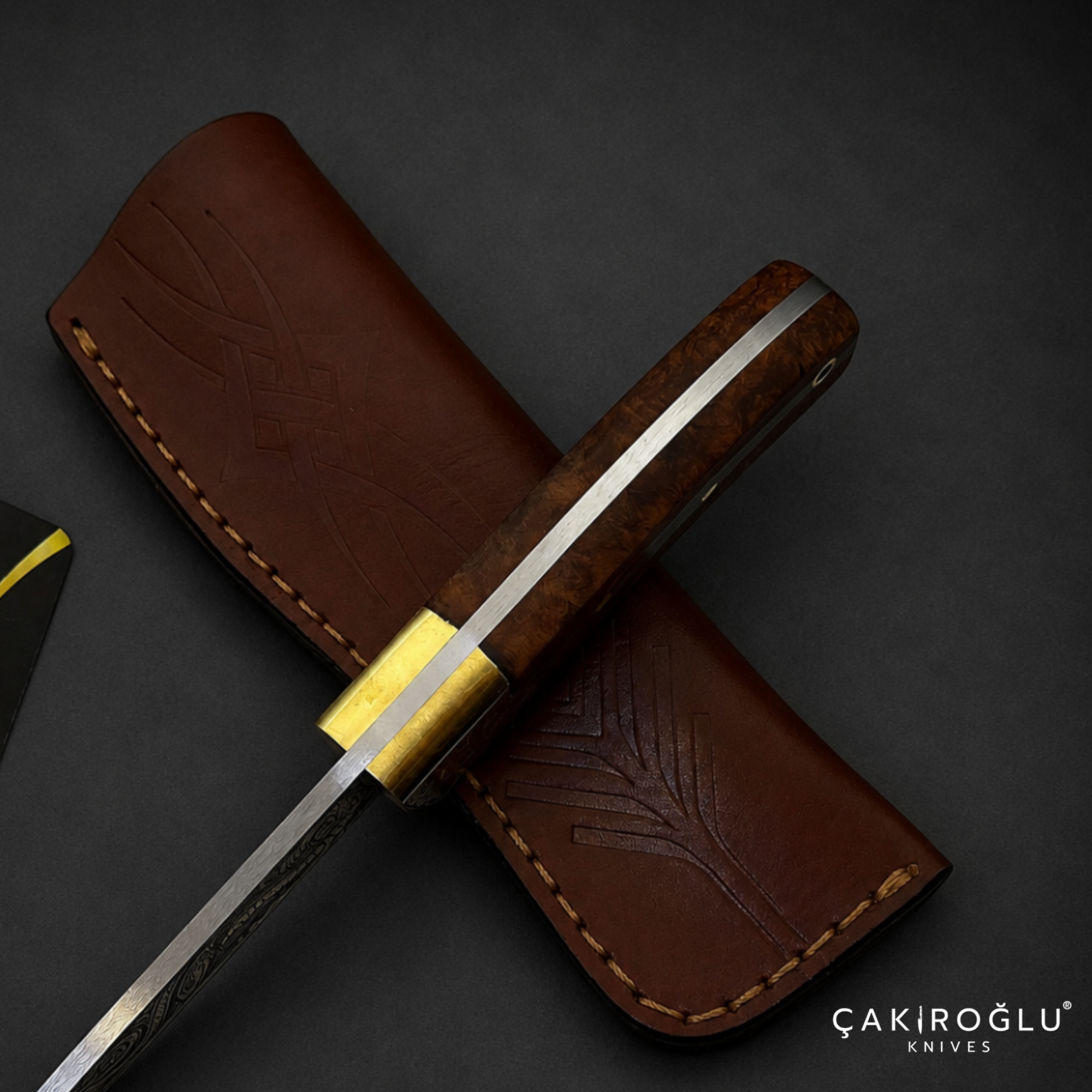 Handmade N690 Bushcraft Knife, 24K Gold Snake Engraving, Stabilized Handle (Collectible Gift)