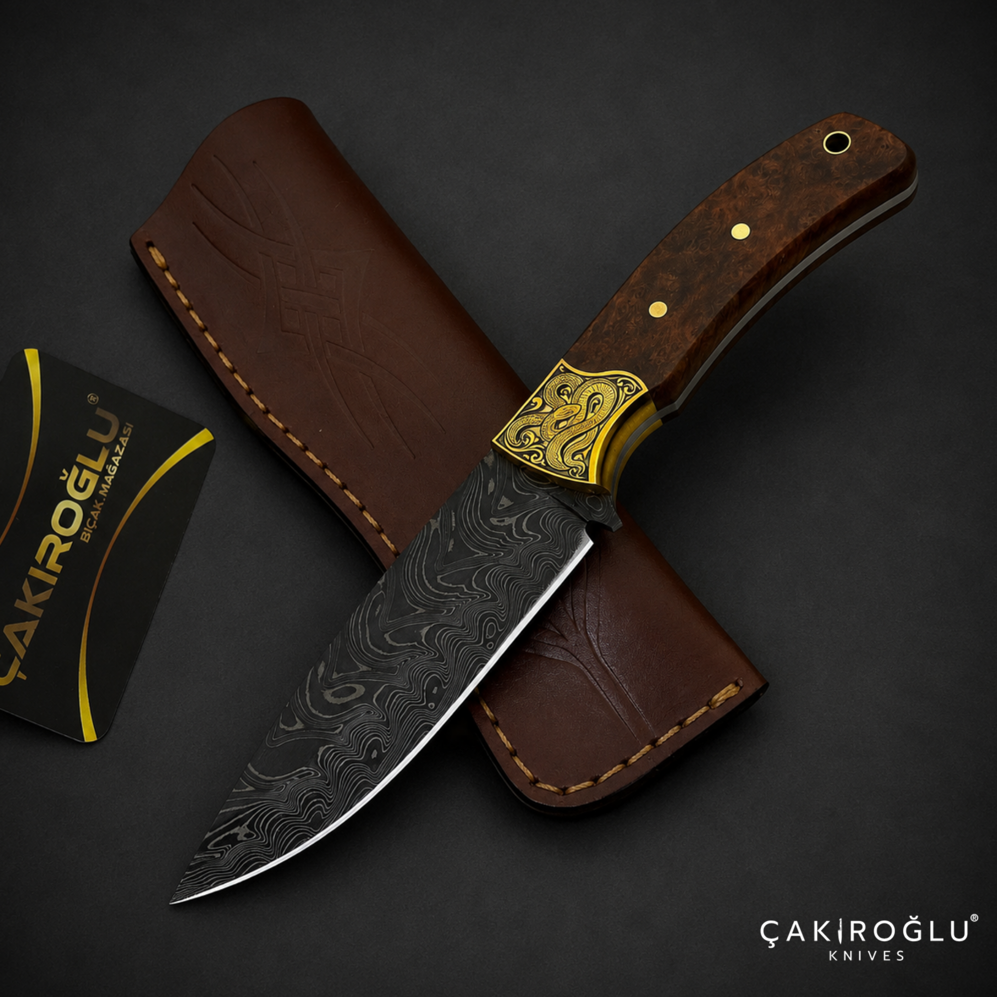 Damascus Steel Custom Hunting Knife - Handmade Bushcraft