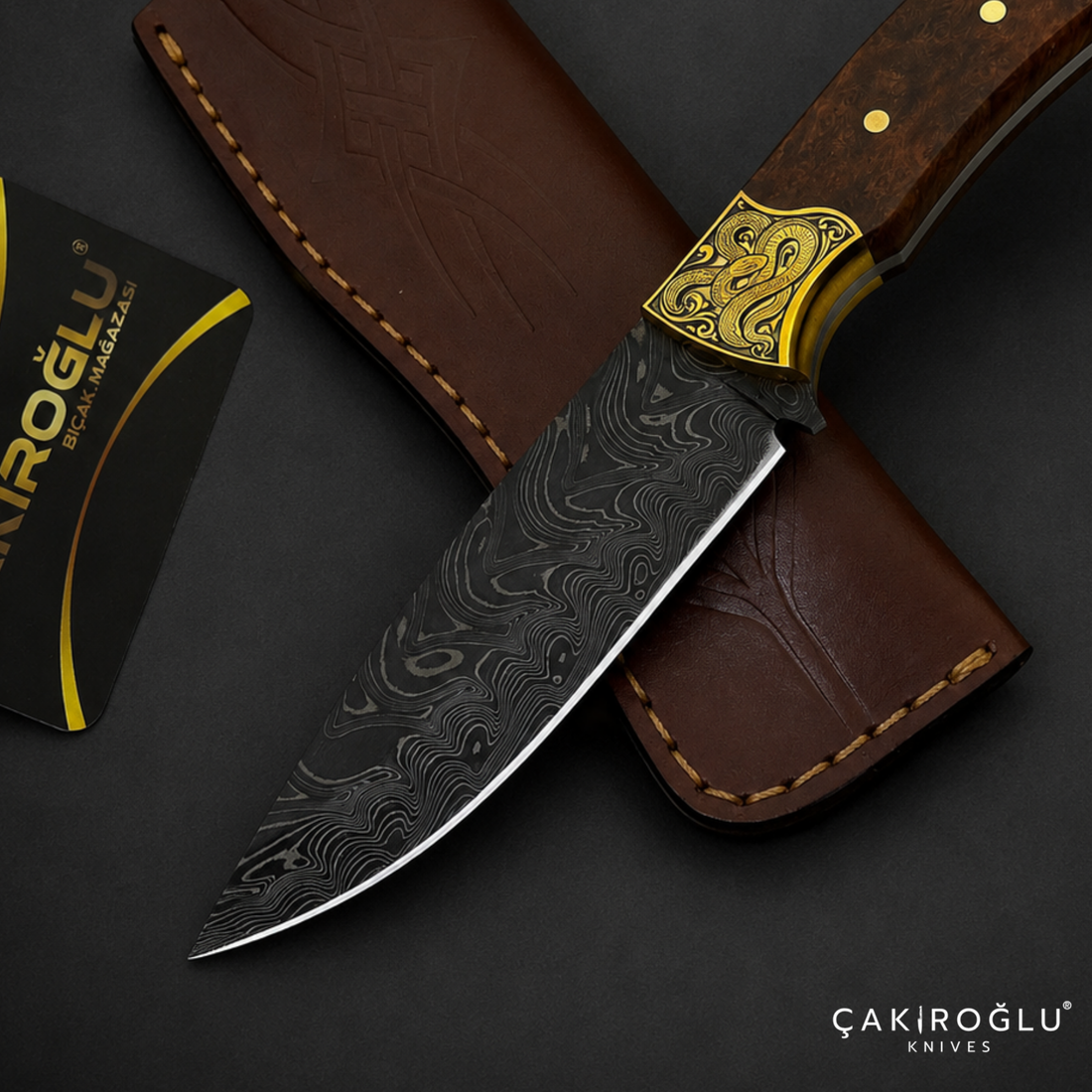 Damascus Steel Custom Hunting Knife - Handmade Bushcraft
