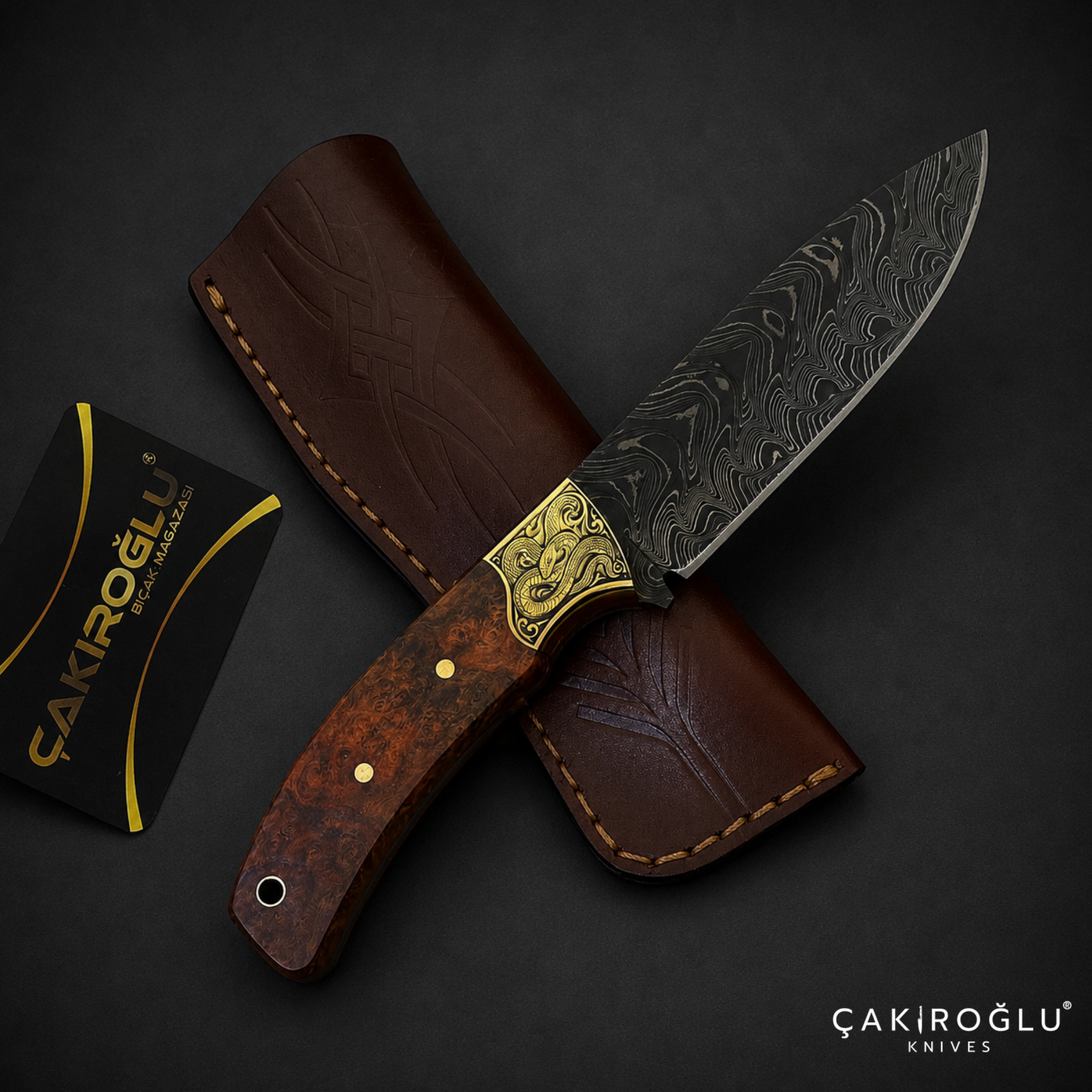 Damascus Steel Custom Hunting Knife - Handmade Bushcraft