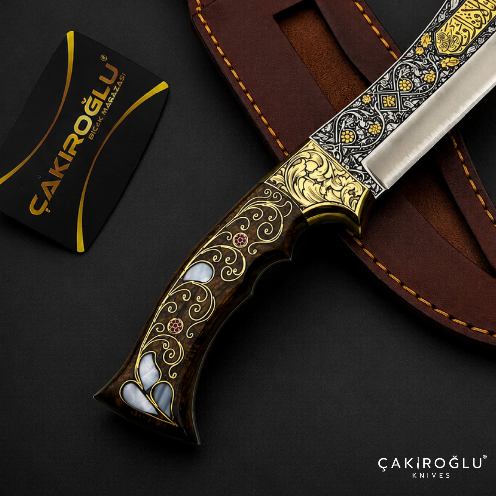 Handmade N690 Bowie Knife, 24K Gold Inlay, Walnut Handle, Custom Hunting Knife, Collectible Gift