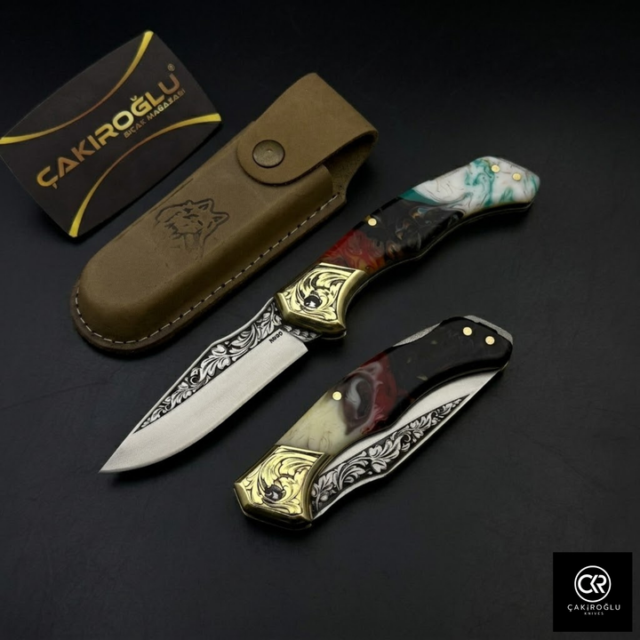 Handmade Folding Knife - Engraved Böhler N690 Steel