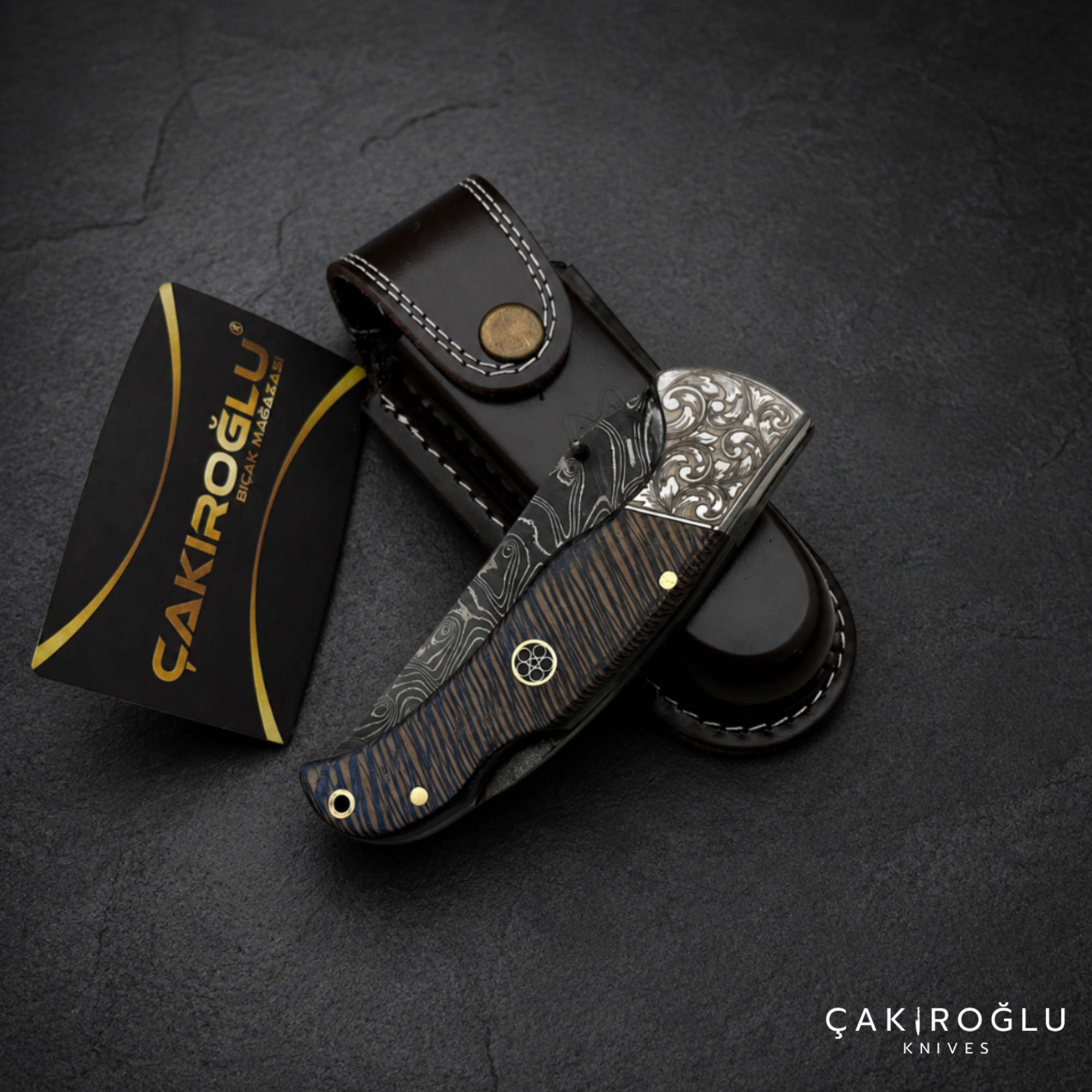 Handmade Damascus Custom Folding Pocket Knife with Sheath