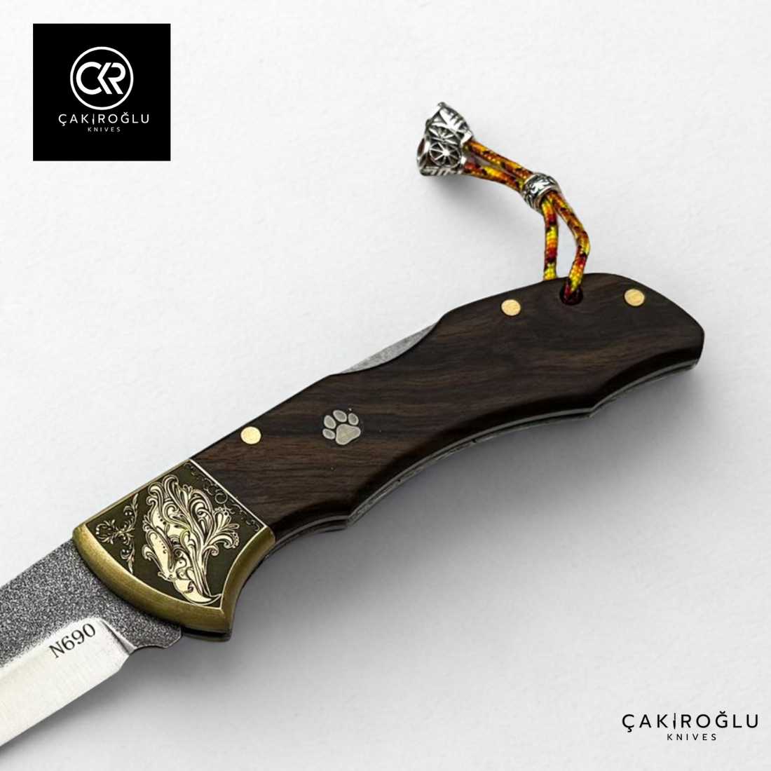 Showy Elite Large Size Handcrafted Custom Folding Knife - N690 Böhler Steel & Engraved Brass Apron