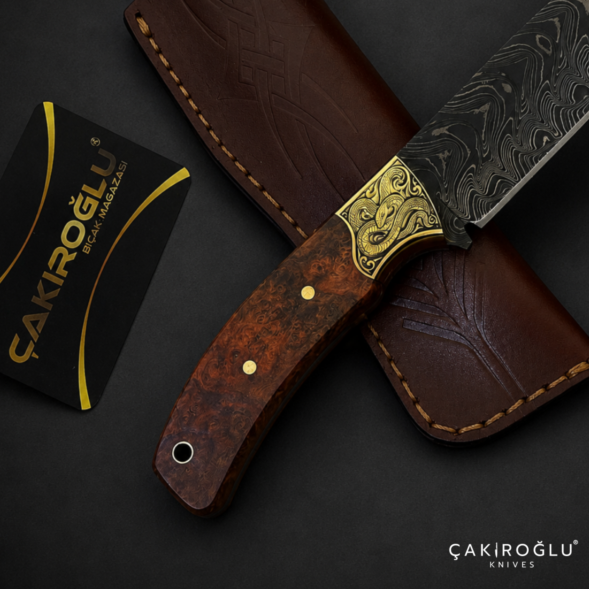 Damascus Steel Custom Hunting Knife - Handmade Bushcraft