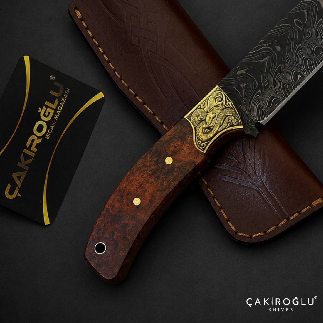 Damascus Steel Custom Hunting Knife - Handmade Bushcraft