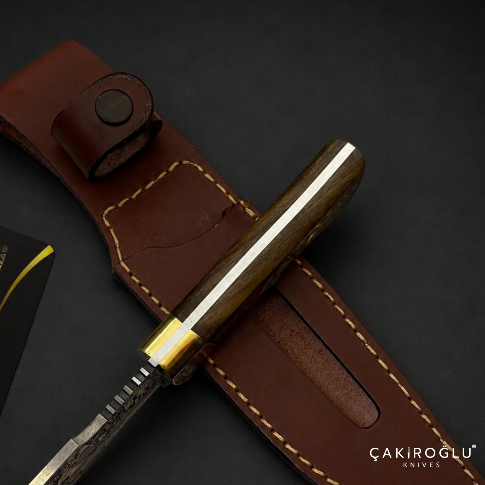 Handmade N690 Knife, 24K Gold Inlay, Walnut Handle, Custom Hunting Knife, Collectible Gift