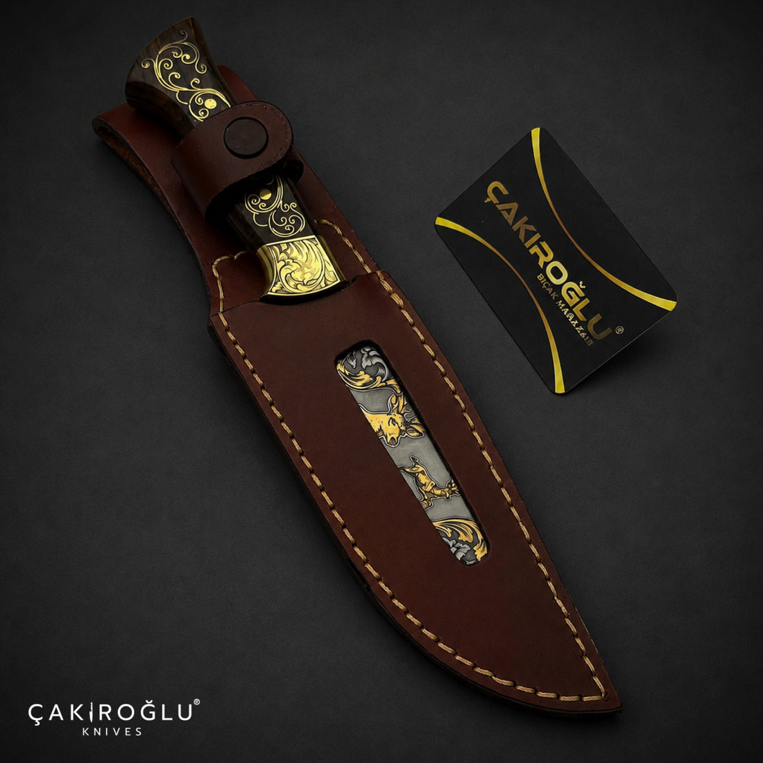Handmade N690 Knife, 24K Gold Inlay, Walnut Handle, Custom Hunting Knife, Collectible Gift