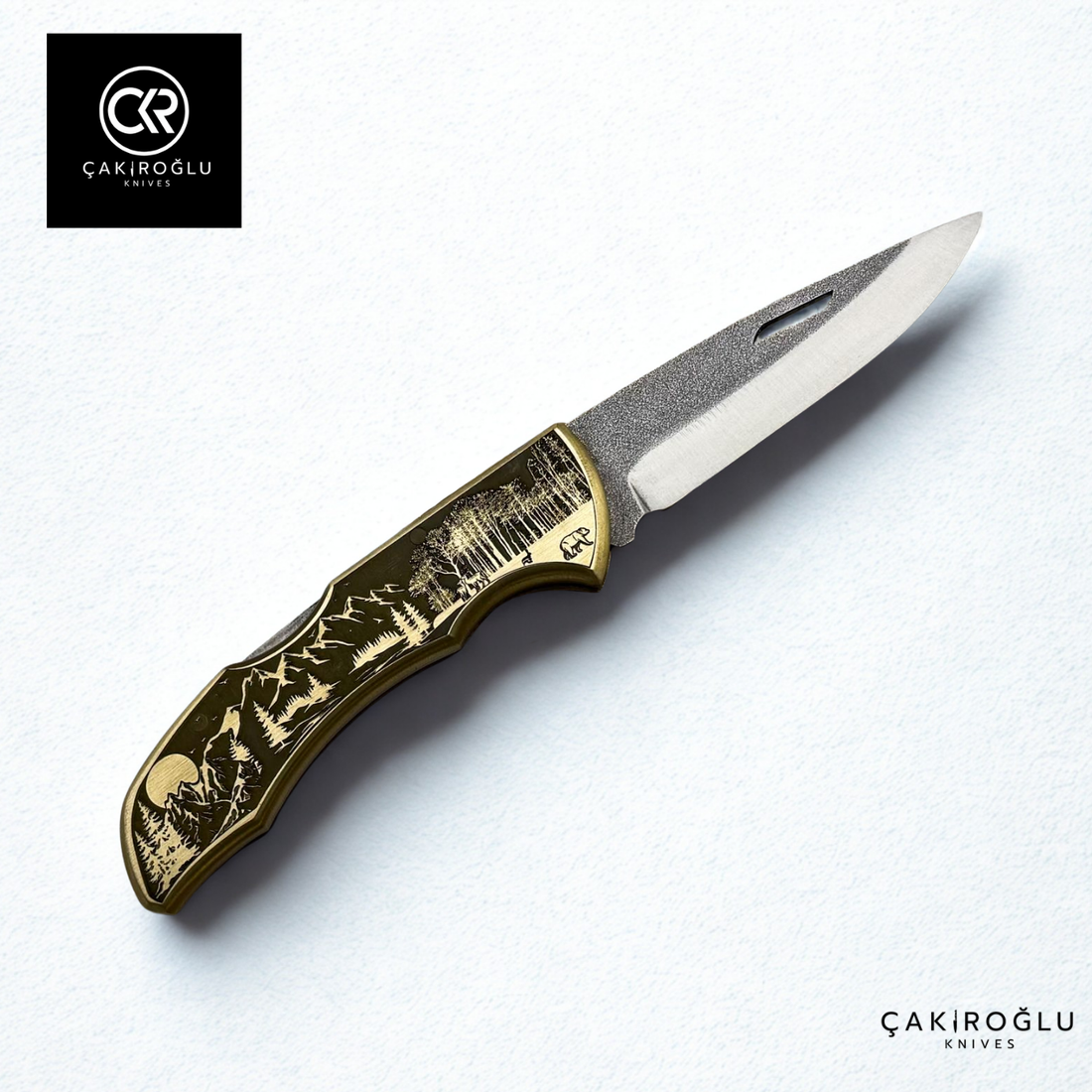 Showy Limited Edition Large Size Handcrafted Custom-made Folding Collectible Knife - N690 Böhler Steel & Engraved Brass Handle