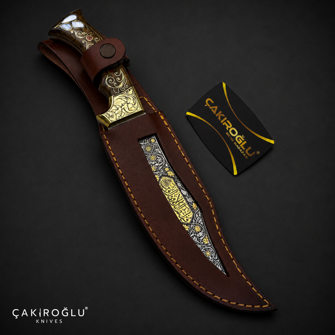 Handmade N690 Bowie Knife, 24K Gold Inlay, Walnut Handle, Custom Hunting Knife, Collectible Gift