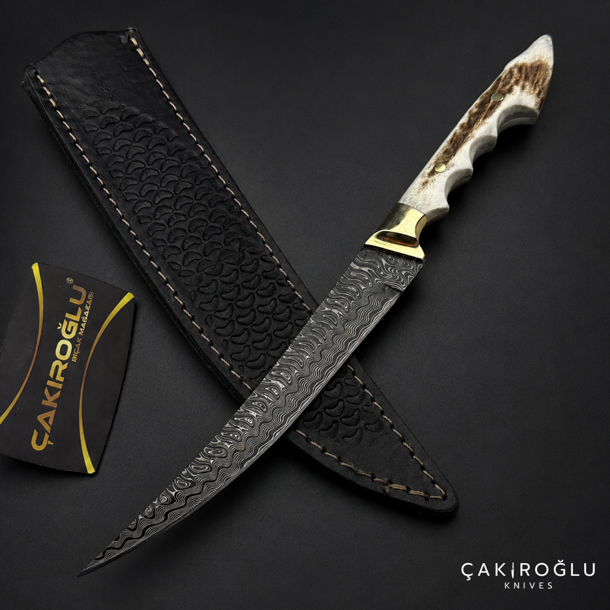 Çakıroğlu Handmade Custom-made Damascus Steel & Deer Antler Handle Knife