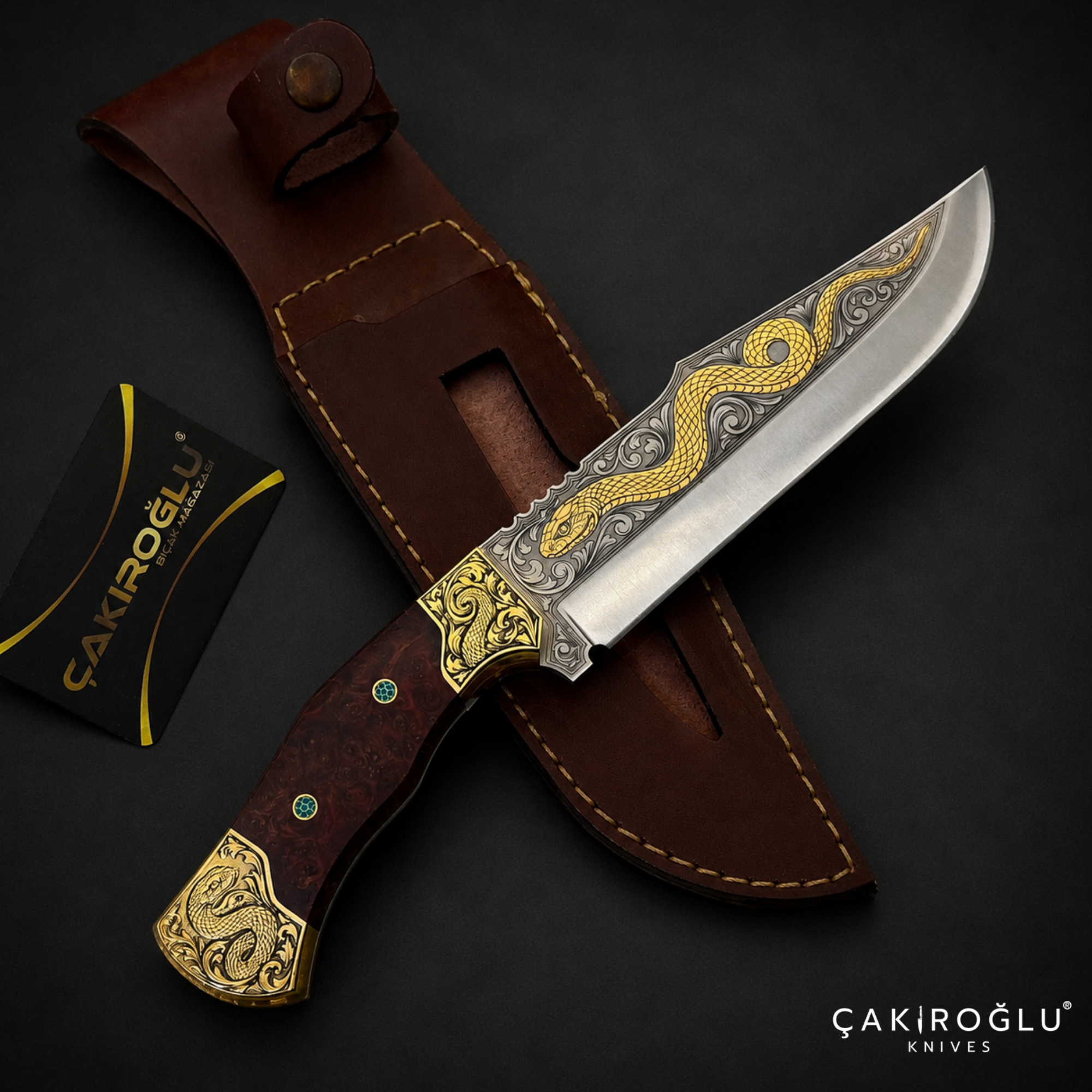 Handmade N690 Knife, 24K Gold Inlay, Stabilize Handle, Custom Red Velvet Box