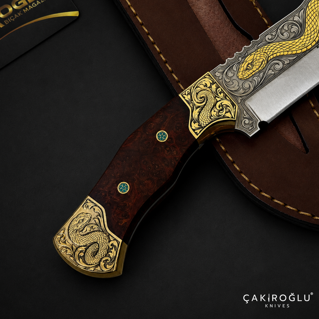 Handmade N690 Knife, 24K Gold Inlay, Stabilize Handle, Custom Red Velvet Box
