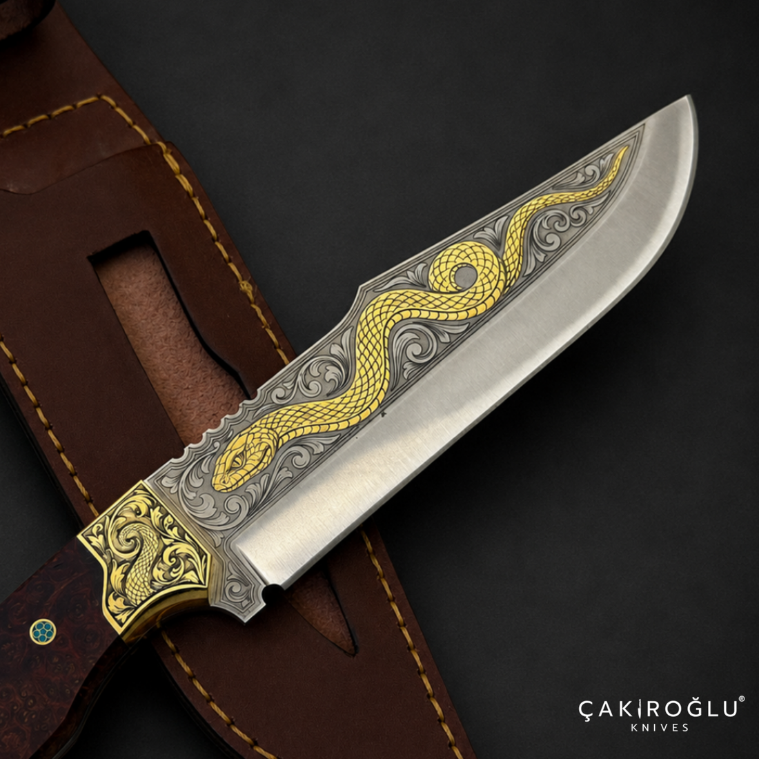 Handmade N690 Knife, 24K Gold Inlay, Stabilize Handle, Custom Red Velvet Box
