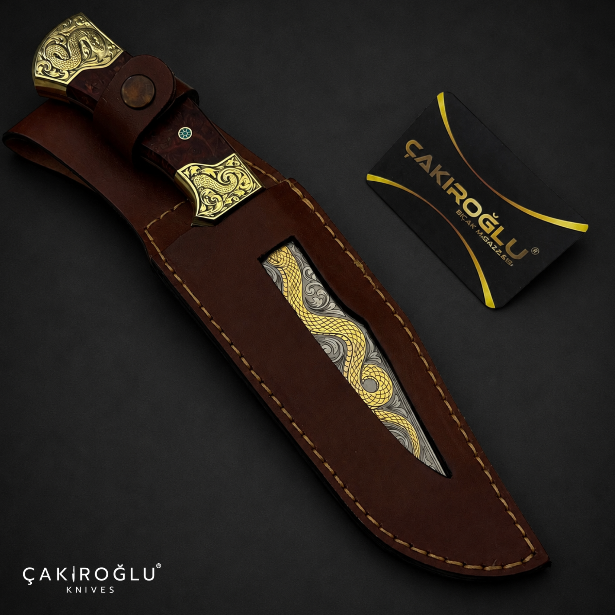 Handmade N690 Knife, 24K Gold Inlay, Stabilize Handle, Custom Red Velvet Box