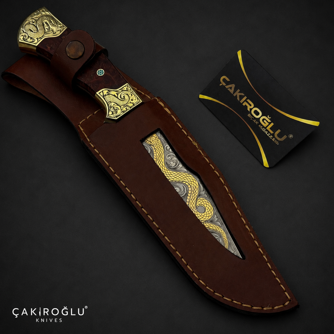 Handmade N690 Knife, 24K Gold Inlay, Stabilize Handle, Custom Red Velvet Box