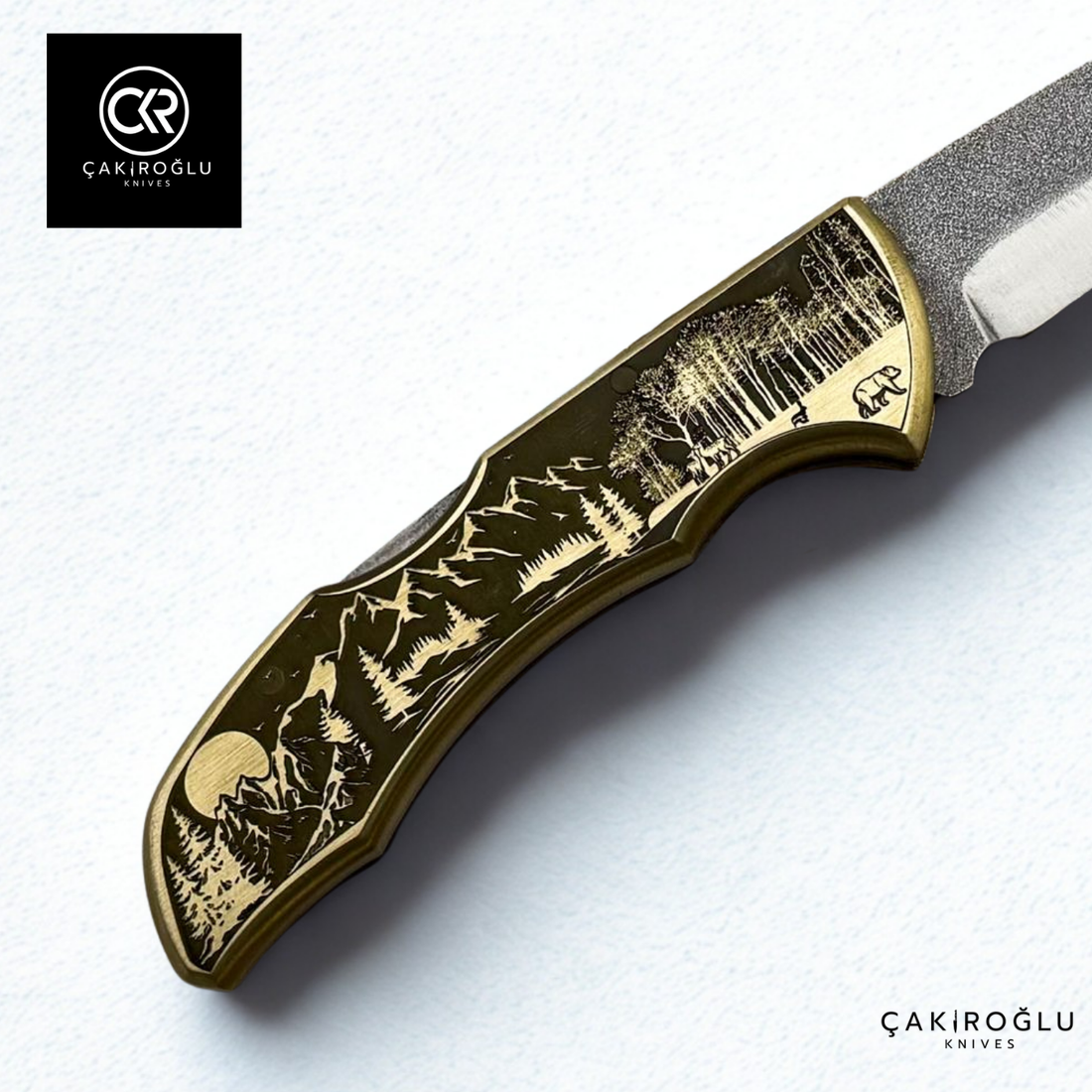 Showy Limited Edition Large Size Handcrafted Custom-made Folding Collectible Knife - N690 Böhler Steel & Engraved Brass Handle